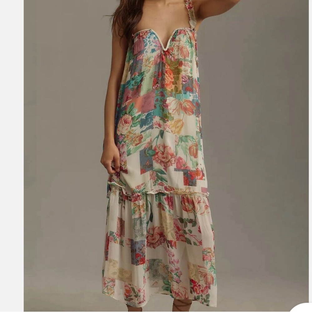 ANTHROPOLOGIE CHIFFON SMOCK MIDI DRESS. Size M.